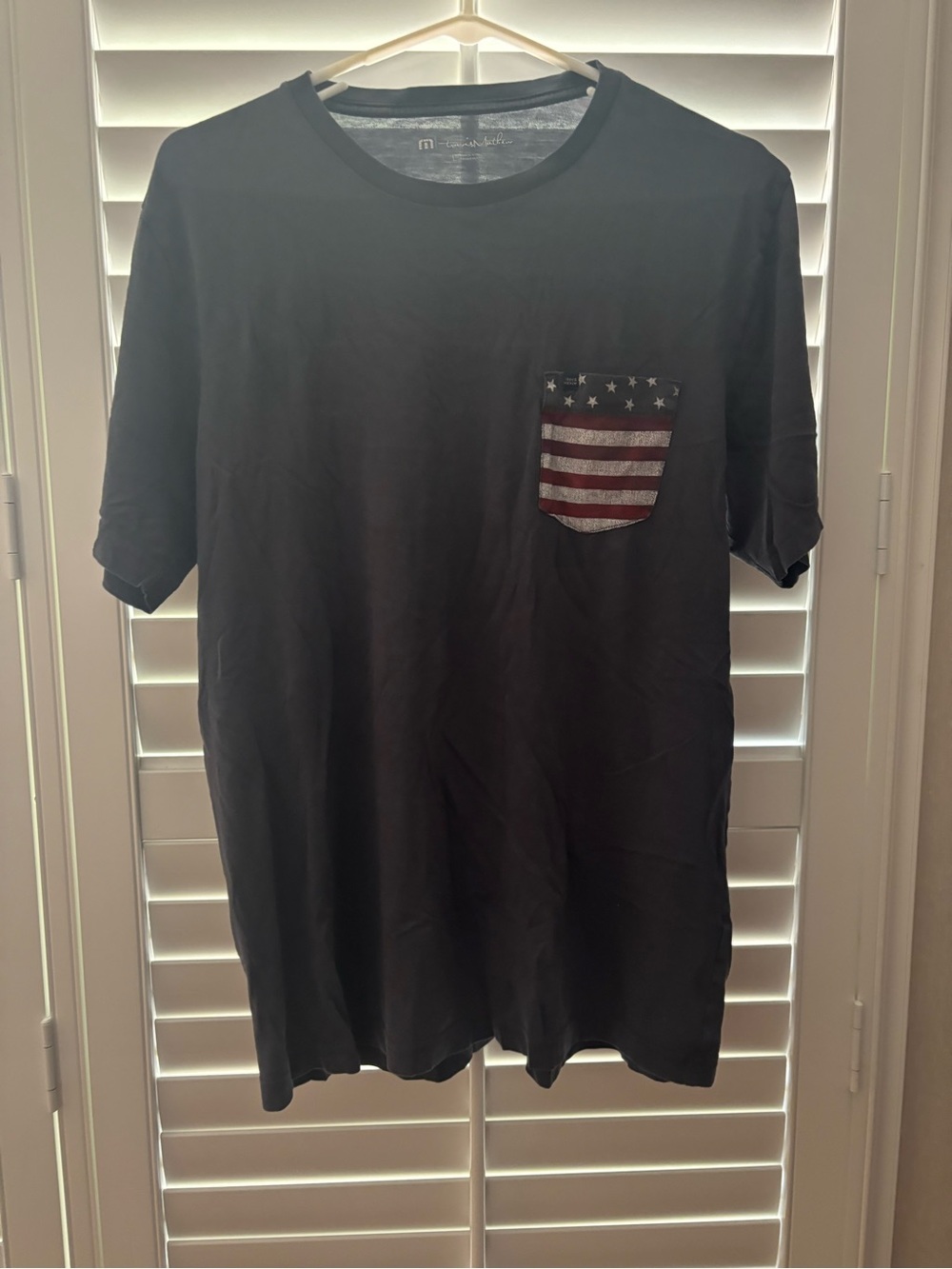 Travis Mathew Black Short-Sleeve Tee with American Flag Pocket